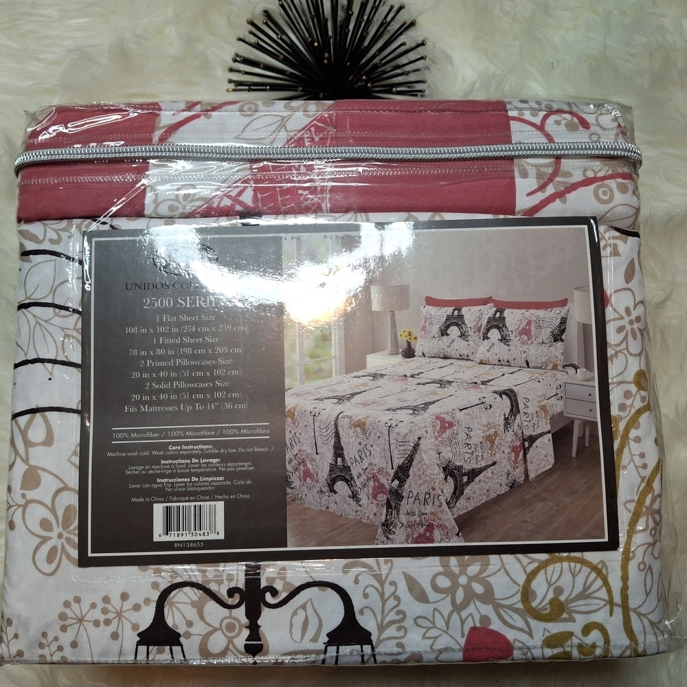 Paris Themed Bedding Set - Pink and White